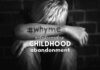 A distressed individual sitting with their head down, their arm marked with the hashtag "#whyme" amidst words like "relationship" and "childhood abandonment issues," illustrating themes of personal struggle and emotional pain