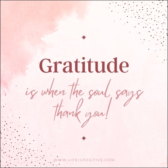 A stylish graphic with a pink watercolor background and elegant script that reads: "Gratitude is when the soul says thank you for overcoming obstacles in life!" - a motivational quote to inspire thankfulness.