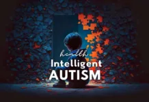 A child in silhouette sits in front of a doorway, with puzzle pieces representing the complex spectrum of Intelligent Autism surrounding them, illuminated by a thought-provoking light that signifies hope, understanding, and awareness