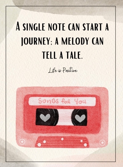 A vintage-inspired illustration of a cassette tape with the label 'songs for you', conveying a nostalgic message about the power of music to set us on a journey, narrate our stories, and relieve stress