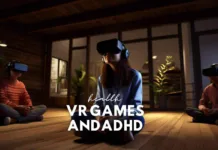 A group of people engaged in virtual reality experiences, exploring the potential of VR games as a tool to diagnose and manage ADHD.