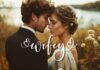 A groom and bride gently lean their foreheads together in an intimate moment in a natural, outdoor setting with blurred foliage and water in the background. The word "wifey" is elegantly written in cursive over the image. Depiction of good wife material