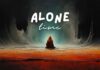 A person cloaked in red sits at the center of an eerie, dark environment with rough textures and glowing blue light in the background. The words "ALONE time" are written above in bold, white text, perfectly capturing their prefer-to-be-alone mindset.